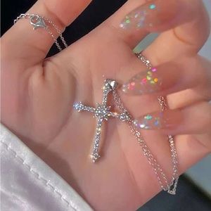 Silver 3/$30 Rhinestone Cross Necklace